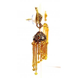 Golden Oxidized Earring Jhumka Jhumki Push Back Dangle Long Drop Chandelier White